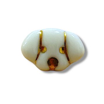 Брошь ручной работы Анна Герман «Щенок», фарфор, зелёно-золотистые, фото 2.