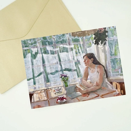 Открытка Зоя Абросимова «Завтрак. Автопортрет», А6, фото 2.