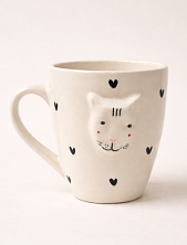 Кружка ручной работы Мария Гордеева Котик с сердечками, белая, керамика, 350 мл