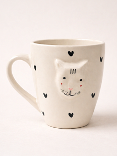 Кружка ручной работы Мария Гордеева Котик с сердечками, белая, керамика, 350 мл