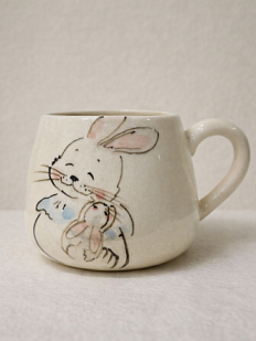 Кружка ручной работы НАДО ЖЕ с росписью «Зайка и зайчонок», белая, керамика, 300 мл