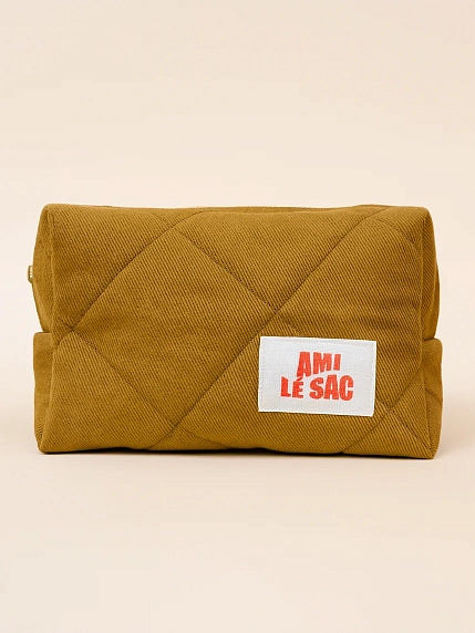 Косметичка ручной работы АМИ (Ami lé sac) «Moyen», коричневая джинса, фото 1.