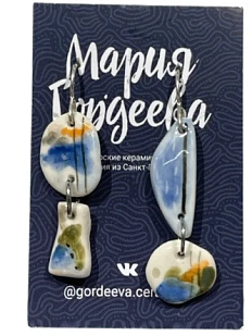 Серьги Мария Гордеева асимметричные составные, длинные, керамика, разноцветные