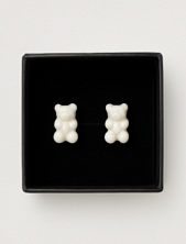 Сережки-гвоздики «Мармеладные мишки», белые, фарфор