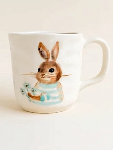 Кружка ручной работы Ким керамика с росписью Зайка с голубыми цветами, фарфор, 350 мл