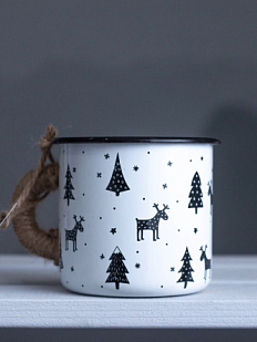Эмалированная кружка «Ели и олени», белая, 400 мл