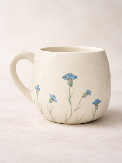 Кружка ручной работы Верба керамика «Васильки», круглая, керамика 500 мл, фото 2.
