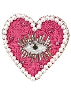 Брошь ручной работы «Heart» с белыми бусинами, розовая, бисер
