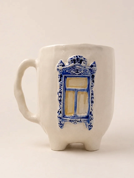 Кружка ручной работы на ножках Быкова керамика «Окно с синими ставнями» № 3,  керамика, 250 мл, фото 1.