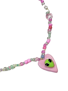 Чокер ручной работы Радость Рядом с сердечком «Инопланетянин», разноцветный, бисер, полимерная глина