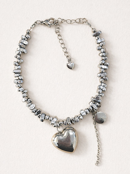 Браслет ручной работы «Kylie Silver», гематит, родированная латунь, фото 1.