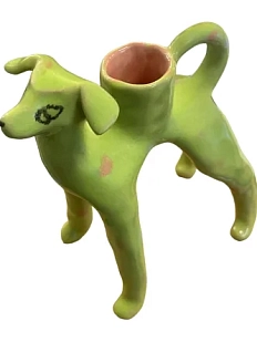 Подсвечник ручной работы в форме собаки, салатовый, керамика
