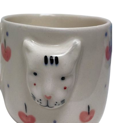 Кружка ручной работы с фигуркой Кот с яблочками, полуфарфор, 250 мл, фото 3.