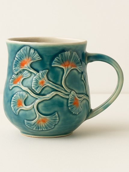 Кружка ручной работы «Гинкго», фарфор, 300 мл, фото 1.