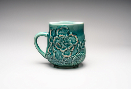 Кружка ручной работы «Пион», зелёная, фарфор, 430 мл, фото 3.