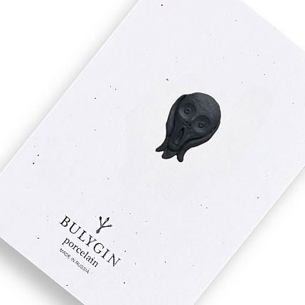 Брошь ручной работы Bulygin «Мунк», чёрная, фарфор, фото 1.