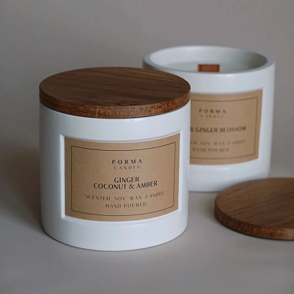 Свеча цилиндр с деревянной крышкой «Зеленый лист инжира и гальбанум», фото 6.