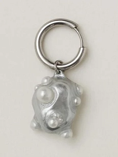 Моносерьга Пузыри, полимерная глина, серебристая