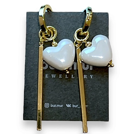 Серьги-конструкторы Бур.Мур mini «Сердечки с планкой», латунь, керамика, фото 1.