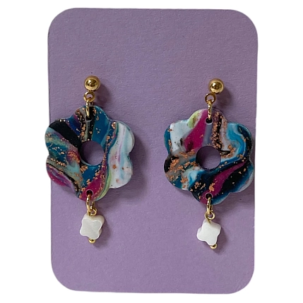 Серьги-ромашки с перламутром, полимерная глина, фото 1.