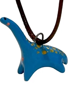 Подвеска ручной работы Боттери керамика с динозавром «‎Диплодок»‎, синий, керамика