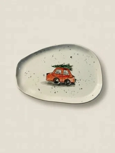 Блюдце ручной работы Верба керамика, «Машинка», керамика, 17 см