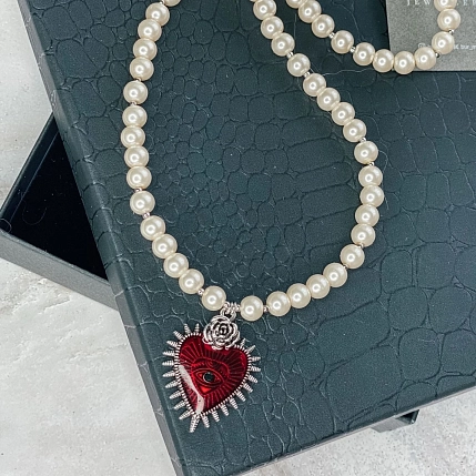 Колье ручной работы «Heart», латунь, жемчуг, фото 3.