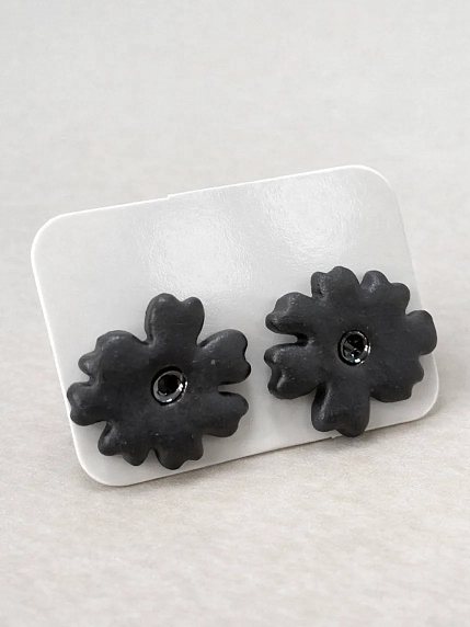 Серёжки-гвоздики КерамЕлКа «Цветок», черные, фарфор, фото 1.