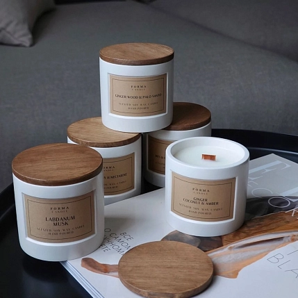 Свеча цилиндр с деревянной крышкой «Зеленый лист инжира и гальбанум», фото 4.