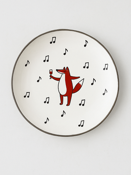 Тарелка ручной работы с бортиком Лис и ноты, белая, 17 см, фото 1.