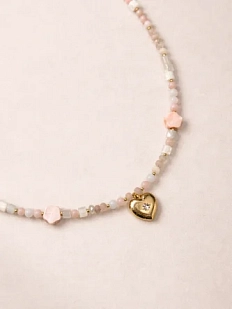 Чокер ручной работы Идеальное совпадение «Сердце», розовый, перламутр и стеклянный бисер