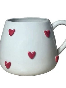 Кружка ручной работы Slowday Ceramics с красными сердечками, полуфарфор, 400 мл
