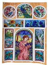 Стикерпак «Витраж с девушкой и птицами», А5