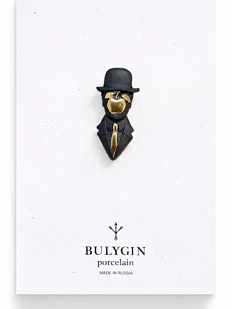 Брошь ручной работы Фарфор Булыгина «Магритт», чёрно-золотистая