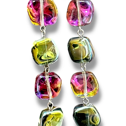 Серьги Бур.Мур «Ice», ювелирный сплав, художественное стекло, красно-зелёные, фото 2.