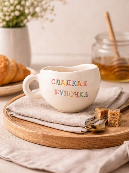 Кружка ручной работы с надписью «Сладкая булочка», керамика, 180 мл, фото 3.