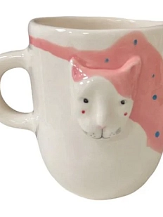 Кружка ручной работы Мария Гордеева с фигуркой «Кот», керамика, бело-розовый, 350 мл