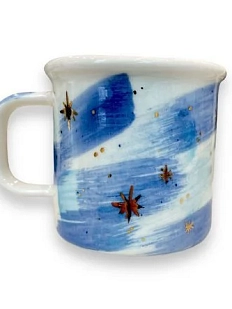 Кружка ручной работы Анна Герман с разводами и звёздами, бело-синяя, фарфор, 300 мл