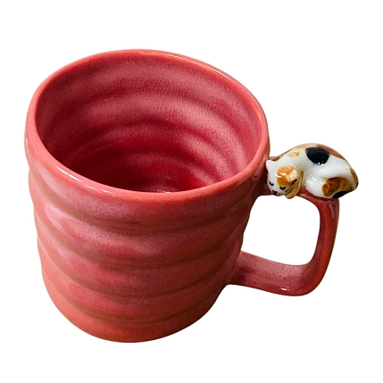 Кружка ручной работы Маковка с фигуркой на ручке «Котик», розовая, 180 мл, фото 3.