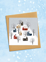 Квадратная зимняя сканди открытка «Домики на горе», превью фото 2