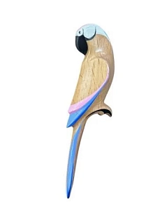 Брошь «Попугай Ара», розовый, дерево