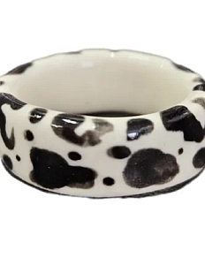 Кольцо ручной работы Бережно «‎Далматин»‎‎, керамика, черно-белое