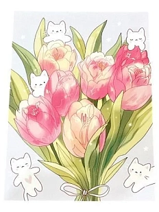 Открытка Лавкот «Котята с тюльпанами», А6