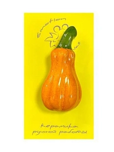 Брошь ручной работы «Длинная тыква», керамика, оранжевая