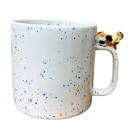 Кружка ручной работы Маковка с фигуркой на ручке «Котик», белая, 380 мл, цилиндр, фото 1.