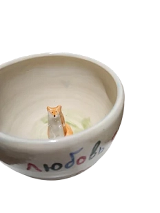 Кружка ручной работы с фигуркой лисички внутри и надписью «Любовь спасёт мир», керамика, 350 мл