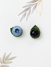 Серьги-гвоздики «Голубика и Чёрная смородина с листочком», полимерная глина