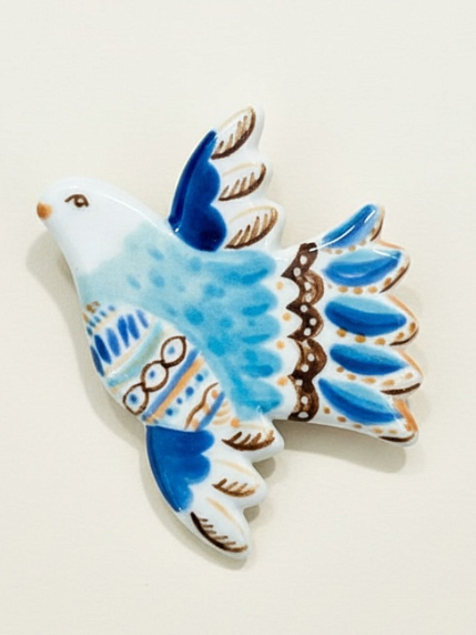Брошь ручной работы Полина Гузеева «Птичка», сине-зелёная, фарфор, фото 1.