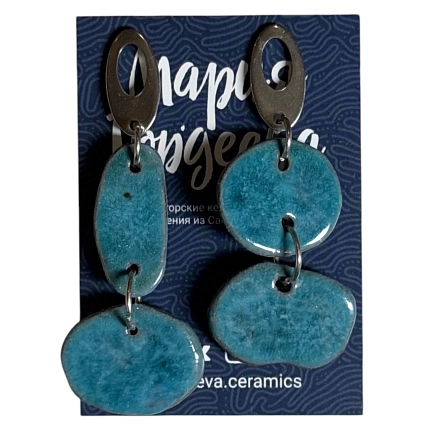 Серьги Мария Гордеева ассиметричные составные, керамика, лазурные, фото 1.
