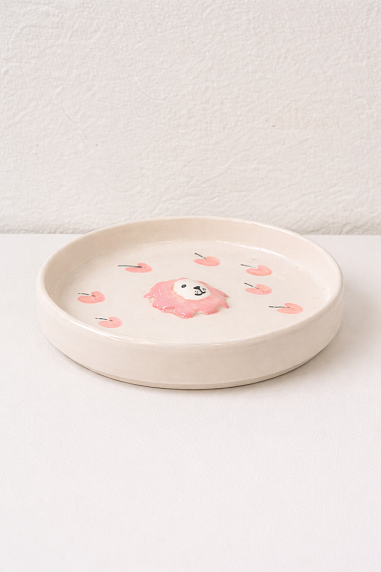 Тарелка ручной работы Мария Гордеева с фигуркой Лев c розовыми сердечками, белая, полуфарфор, 13 см, фото 2.